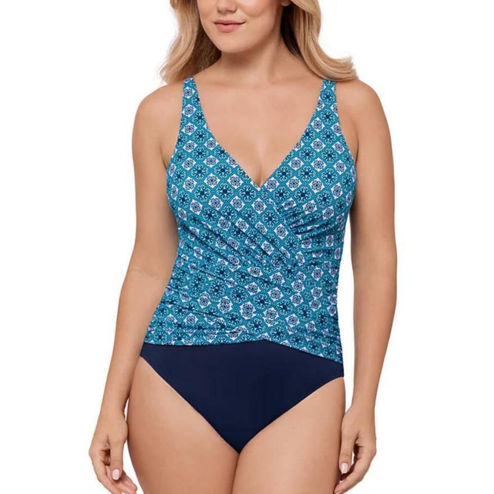Swim Solutions Women's Multicolor Surplice One-Piece Swimsuit 10 NWT - Picture 1 of 2